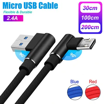 Braided 90° Degree Angle Micro USB Fast Data Charging Android Cable AU • $4.95