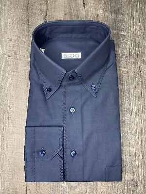 New ZILLI $750 Dark Navy Blue 100% Cotton Dress Shirt Sz 40/ 15 3/4 • $245