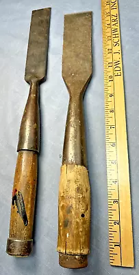 (2) Antique Large Signed 2  & 1 1/2  Wood Chisels W/Sharp Edges - Timber Chisels • $19.99