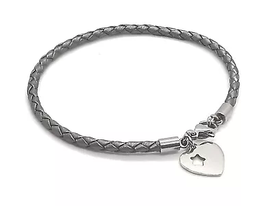 3mm Grey Braided Leather Bracelet Or Ankle Chain Anklet With Heart Star Charm • £10