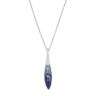 Salavetti Diamond And Blue Sapphire Pendant Necklace 18K White Gold 0.28Cttw • $1874.99