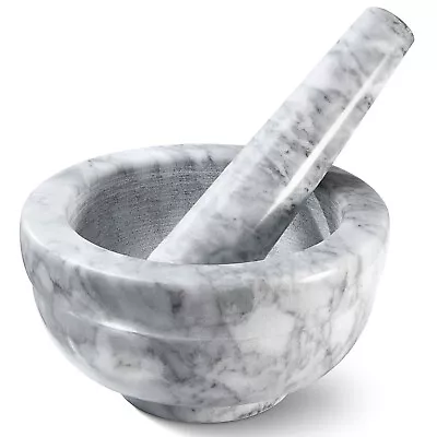 Granite Mortar And Pestle With White Marble Finish Set Use In Grey 4.5  Diameter • $17.99