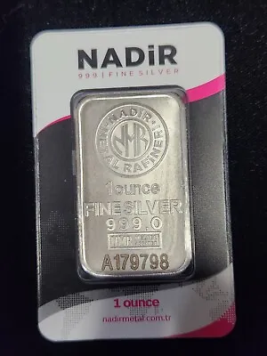 1 Oz Silver Bar Nadir Metal Rafineri NMR - .999 Fine In Assay. R25 • $48