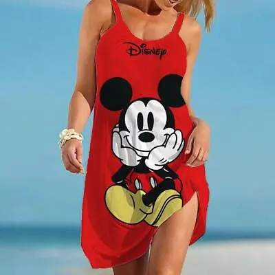 Mickey Minnie Mouse Women Dresses Sleeveless Summer Beach Loose Midi Sun Dresses • $16.99