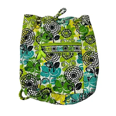 Vera Bradley Limes Up Quilted Daisy Green Yellow Cinch Strings Backpack 14x11” • $18.99