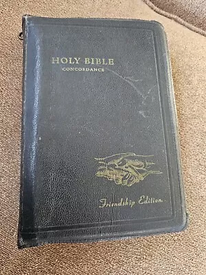 Holy Bible Zippered Cover Concordance Friendship Edition Leather Black Vintage • $15