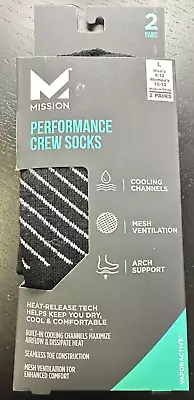 Mission Performance Crew Socks (2) Pairs Large Men's (8-12) Women's (10-13) • $9.95