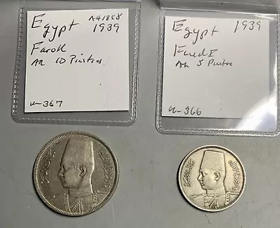$1 • Buy Egypt AH1858 (1939) 10 P Km367 VF & 5 P Km366 VF / Nice Silver Coins!