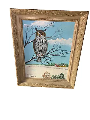 Vintage 1960s 69 MAINE Walter Mason Boothbay Harbor FOLK ART Framed Painting OWL • $139.15