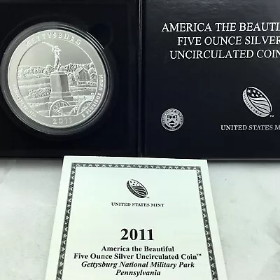 2011-P 5 Oz Silver ATB Gettysburg National Military Park - PA W/Box & COA • $348.88