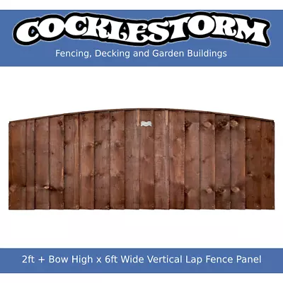 2ft + Bow High X 6ft Wide Vertical Lap Feather Edge Timber Garden Fence Panel • £38.50