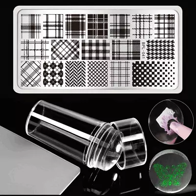 3pcs/set Checked Style Nail Stamping Plate Stamper Scraper Kit French Manicure • $9.89