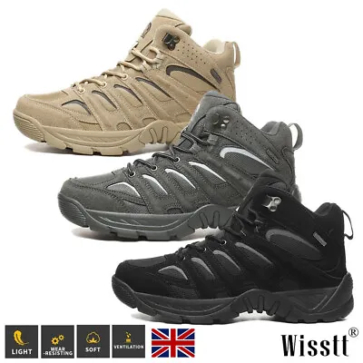 Mens Leather Walking Hiking Waterproof Ankle Boots Trainers Trekking Shoes Size • £29.99