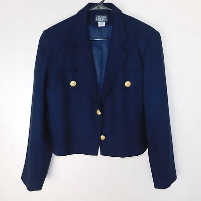 Vintage KGR Navy Blazer Coat Size 10 Croped Length Long Sleeve Gold Button • $28.87