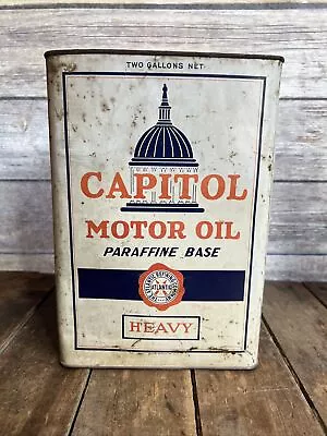 Vintage 1920s Capitol Motor Oil - Atlantic Gas & Oil Company - Square 2 Gal Can • $49.99