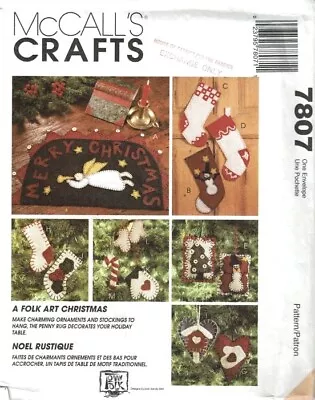 McCalls Sewing Pattern 7807 Christmas Felt Folk Art Ornaments Stockings Mat • $9.95