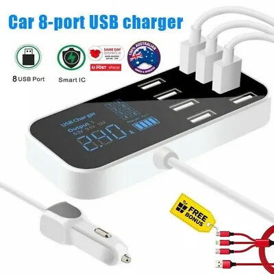 $34.49 • Buy Car Charger 8-Port USB Fast Charging LCD Display Adapter USB Hub For Phone/ipad