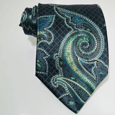 Brioni Blue Silk Tie With Large Green Paisley 58x3.5  Glossy • $24.69