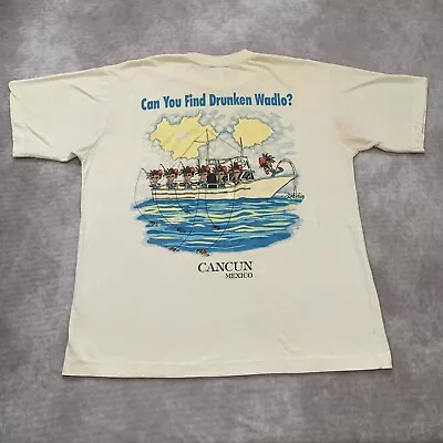 Vintage 90s Wheres Waldo Parody Shirt Size XL Single Stitch Drunk Alcohol Mexico • $22.50