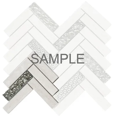 Raw White Gray Marble Stone Mosaic Tile Herringbone Pattern Kitchen Backsplash • $2.99