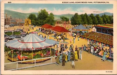 Linen Postcard Kiddie Land Kennywood Park In Pittsburgh Pennsylvania • $6