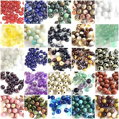 Natural Gemstone Beads Lot Smooth Round Loose Bead 100pcs 4mm 6mm 8mm 10mm 12mm • $4.99