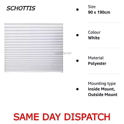 Schottis Pleated Folding White Blinds For Windows No Drilling Required 90x190cm • £9.50