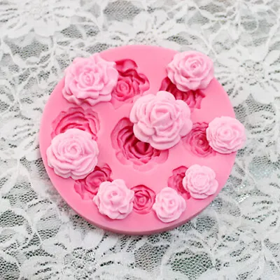 3D ROSE FLOWER Silicone Fondant Cake Mold Plant Leaf Chocolate Baking DIY Mould • £3.95