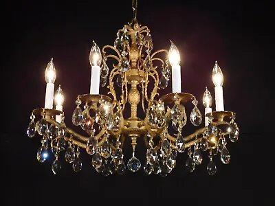 Antique Brass Dore Finish PINEAPPLE Cut Lead Crystal Chandelier • $895