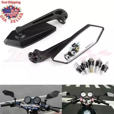 Pair Universal Motorcycle Bike Blade Rear View Mirrors 8mm 10mm Chopper Bobber • $14.14