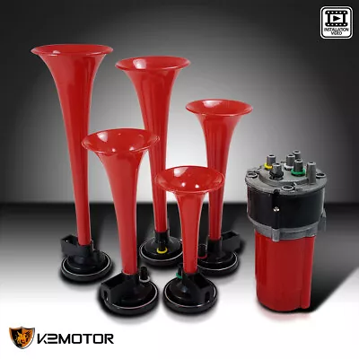 5Pcs Trumpets Musical Dukes Of Hazzard Dixie Horn Kit 125Db+Air Compressor Red • $32.38