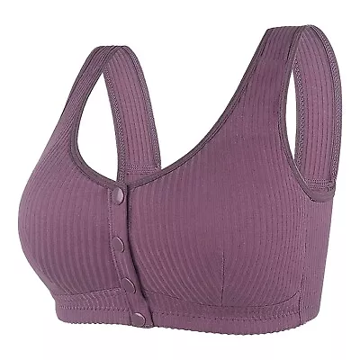 Womens No Steel Ring Front Close Bra T Back Plus Size Seamless Unlined Bra UK • £7.79