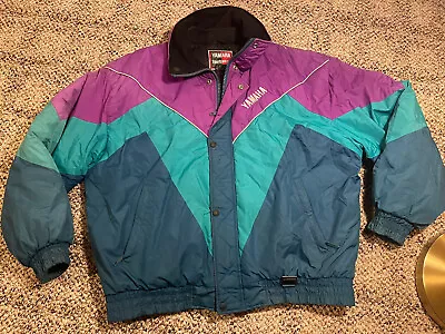 Vintage Yamaha Racing Bomber Jacket Size XL Insulated Snowmobile Purple Teal • $69.99