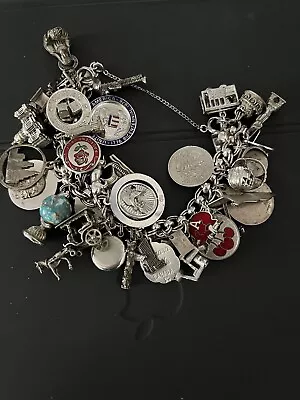 VTG Sterling CHARM Bracelet 45 CHARMS DBL LINK Unique Lots Of Travel & Mi • $190