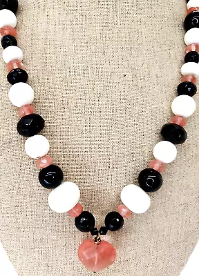 Vintage Cherry Quartz Faceted Onyx Rock Crystal Necklace 20 In Toggle • $20