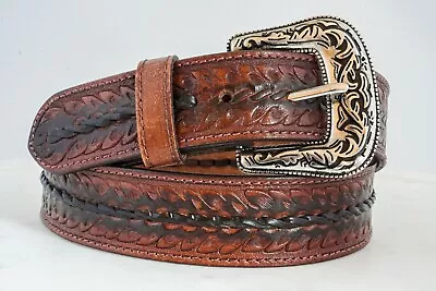 Men's Western Leather Belt Strap Cowboy Rodeo Hand Braided Free Shipping • $26.82