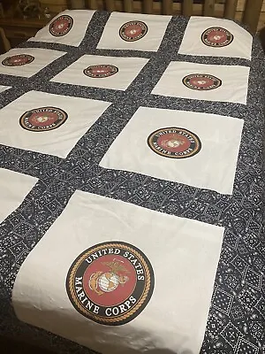 Marine Corp Quilt Bed Blanket Cover USMC Military Seal Veteran United States USA • $299.99