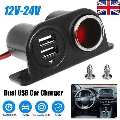 12V/24V Car Cigarette Lighter Two USB Port Socket Splitter Charger Power Adapter • £5.59