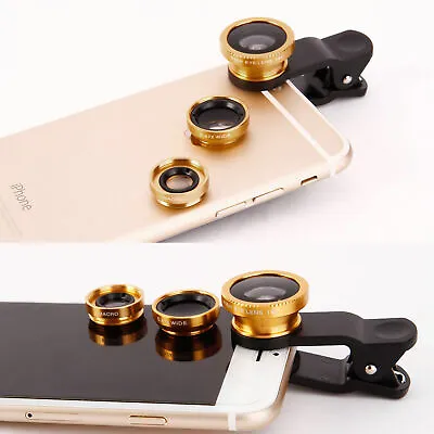 £4.50 • Buy 3 In 1 Fish Eye Wide Angle Macro Clip On Camera Lens Zoom For IPhone 7 8 X XR XS