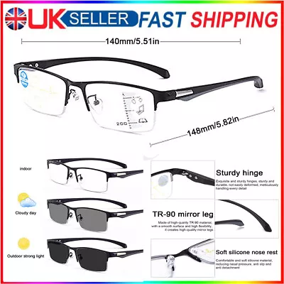 Progressive Reading Glasses +1.0- +4.0 Multifocal Varifocal Photochromic Glasses • £10.52