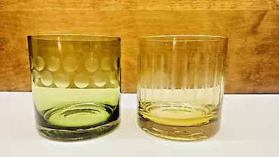  Set Of 2 Yellow & Green Mikasa Cheers Large Double Old Fashioned Glasses  • $29