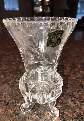 Vintage Golden Crown Western Germany   Cut Glass 6  Vase With Claw/Snail Feet • $22