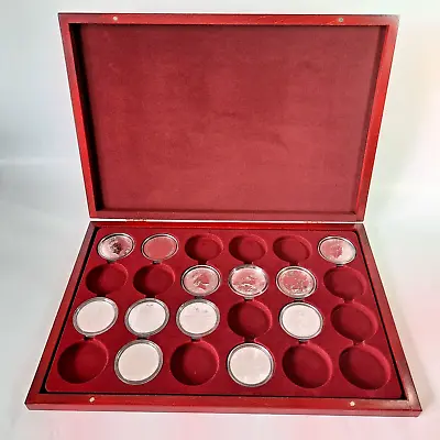 Presentation Wooden Case Silver 1 Oz British Coins Capsules Storage Display Box • £99.95