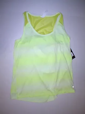 New NWT Womens Marika Tek Top Tank L Mesh Yellow Open Back Ombre Yoga Run Gym Wh • $11.25