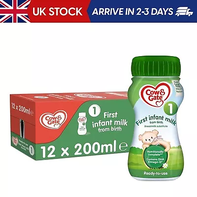 200mlPack Of 12 Cow & Gate 1 First Infant Baby Milk Ready To Use Liquid Formula • £12.99