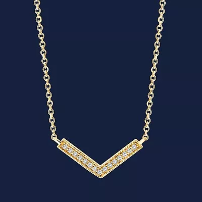 0.10 Ct Round Cut Natural Diamond  V  Shape Pendant Necklace 10k Yellow Gold • $367.49