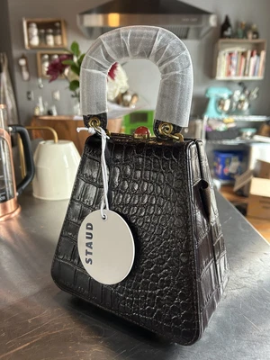 $129 • Buy NWT STAUD Kenny Croc-Embossed Leather Top Handle Bag Brown MSRP$335