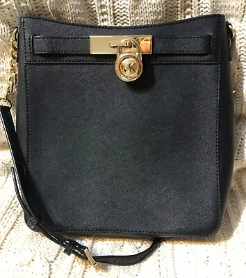 New Michael Kors Hamilton MD NS Black Leather Messenger Bag • $78