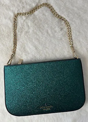 NWT Kate Spade Glimmer Glitter Pochette Chain Bag Clutch Festive Teal • $170.95