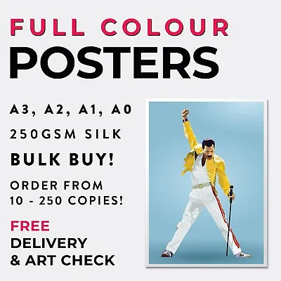 BULK BUY - Full Colour Poster Printing 250gsm A0 A1 A2 A3 - FREE DELIVERY • £60